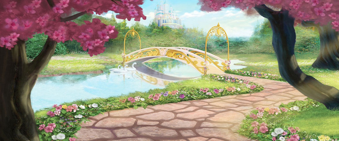 城堡-童話-手繪-童真-樹-花-